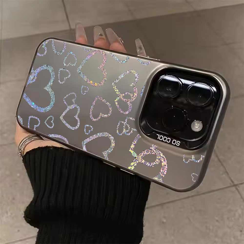 Apple Iphone 15 Pro Max - iPhone 17、18、16、15、14、13、12、11 Pro、Xs Max、Mini、8、7 Plus、XR、Air、17e、16eに対応した、カラフルなハート柄のケース。マット加工のIMD素材を使用し、衝撃に強いカバー。